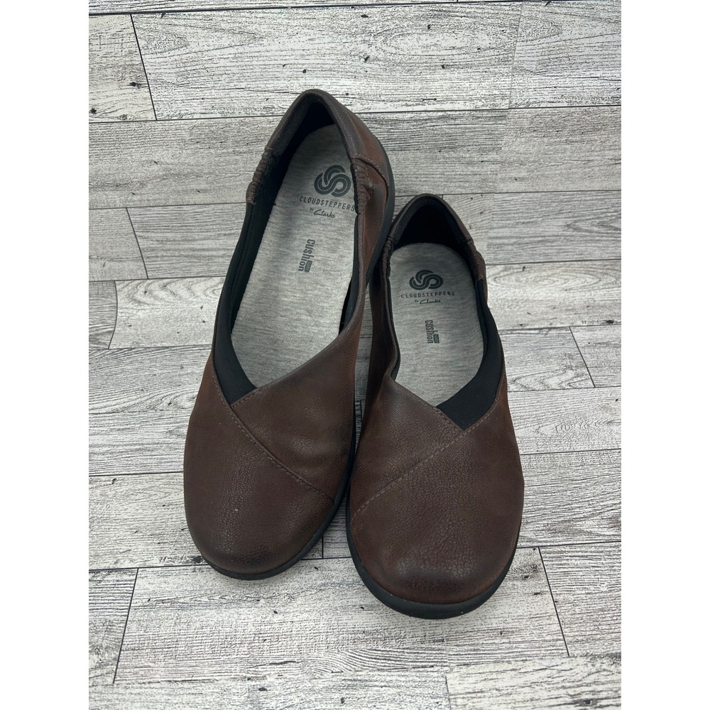 Clarks Cloudsteppers Brown Leather Slip On Loafer‎ Flats Women US 7